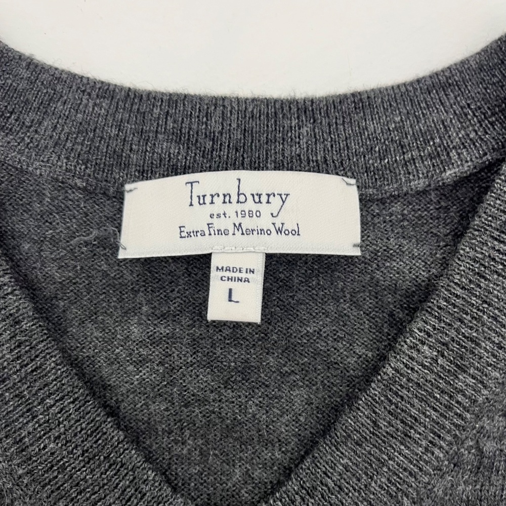 Turnbury Mens L Sweater Vest Gray Merino Wool V-Neck Ribbed Hem‎ Outdoor Comfort - Picture 3 of 9